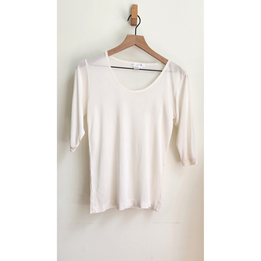 WinterSilks Top Women Small Cream Pure Silk Scoop Neck 3/4 Sleeve Base Layer